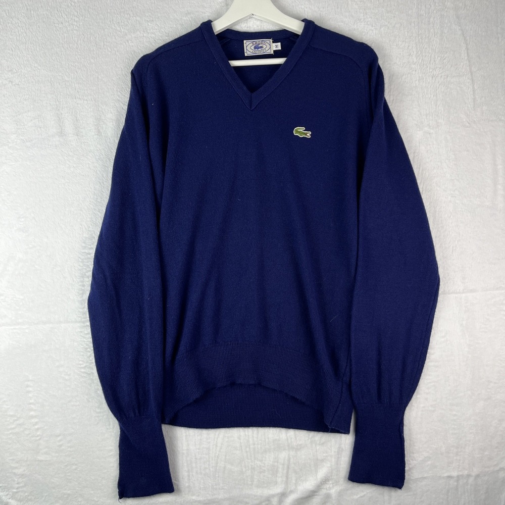 VTG Men's Lacoste Izod Blue V Neck Sweater Size Medium